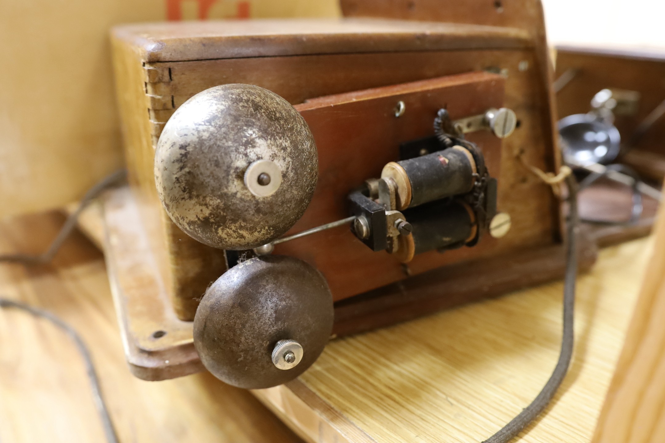 An Edwardian French wall telephone with manufacturer's stamps